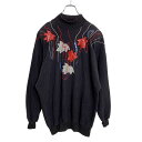 【中古】【古着】 ADOLFO ハイネック トレーナー M ブラック 模様 ドルマンシルエット レトロ 80s 90s 古着卸 アメリカ仕入れ a410-5693