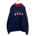 【中古】【古着】 ダブルネック スウェット トレーナー レディース L ネイビー 刺繍 レトロ カントリー 80s 90s 古着卸 アメリカ仕入れ a410-5694