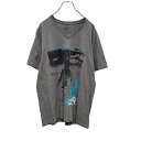【中古】【古着】 半袖 プリント Tシャツ L グレー サマー ビーチ Vネック 古着卸 アメリカ仕入れ a408-5182