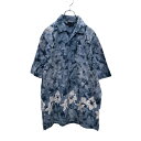 【中古】【古着】 半袖 柄 シャツ XL ブルー ホワイト ハイビスカス マーブル ビッグサイズ 古着卸 アメリカ仕入 a503-7235