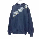 プリント スウェットトレーナー XL ネイビー ビッグサイズ プリント 花 古着卸 アメリカ仕入 a504-5745