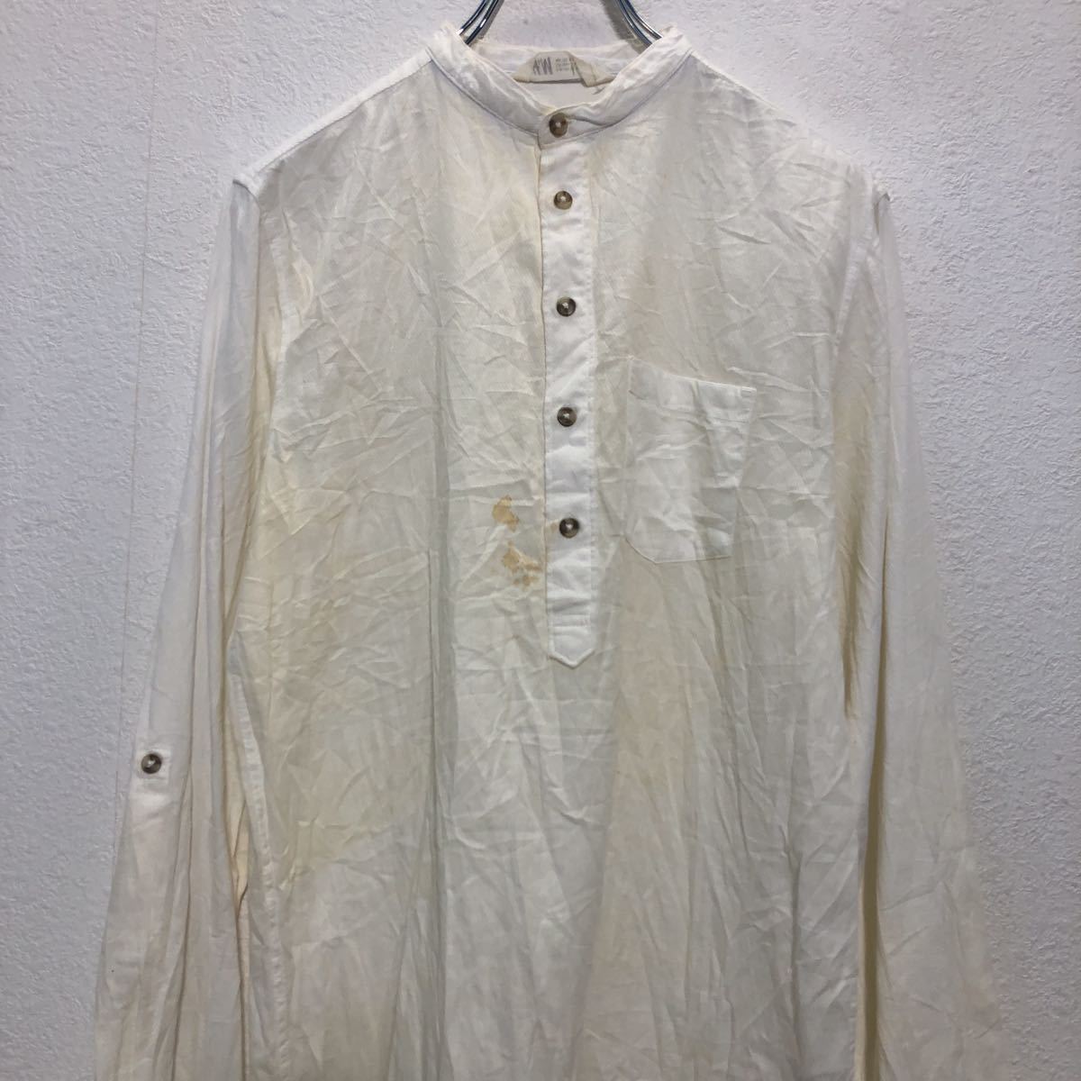 H&M ストライプ 長袖シャツ キッズ XL ホワイト エイチアンドエム ボタン 古着卸 ...