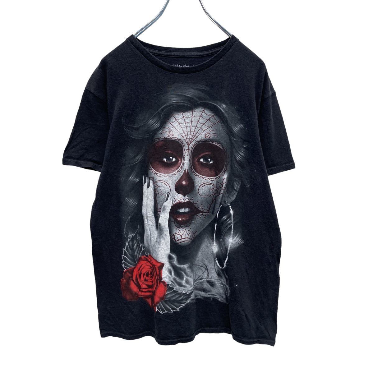 FifthSun 半袖 プリント Tシャツ M ブラック カラベラ 薔薇 ローズ 古着卸 アメリカ仕入 a504-5897