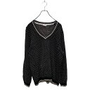 【中古】【古着】 セーター コットン ニット XL ブラック ホワイト 天竺編み Vネック コットン 100% 古着卸 アメリカ仕入れ a412-5355