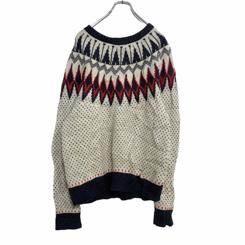 【中古】【古着】 H&M ニット セーター L アイボリー ネイビー レッド フェアアイル 柄 アクリル ウール 混紡 古着卸 アメリカ仕入れ a501-5492