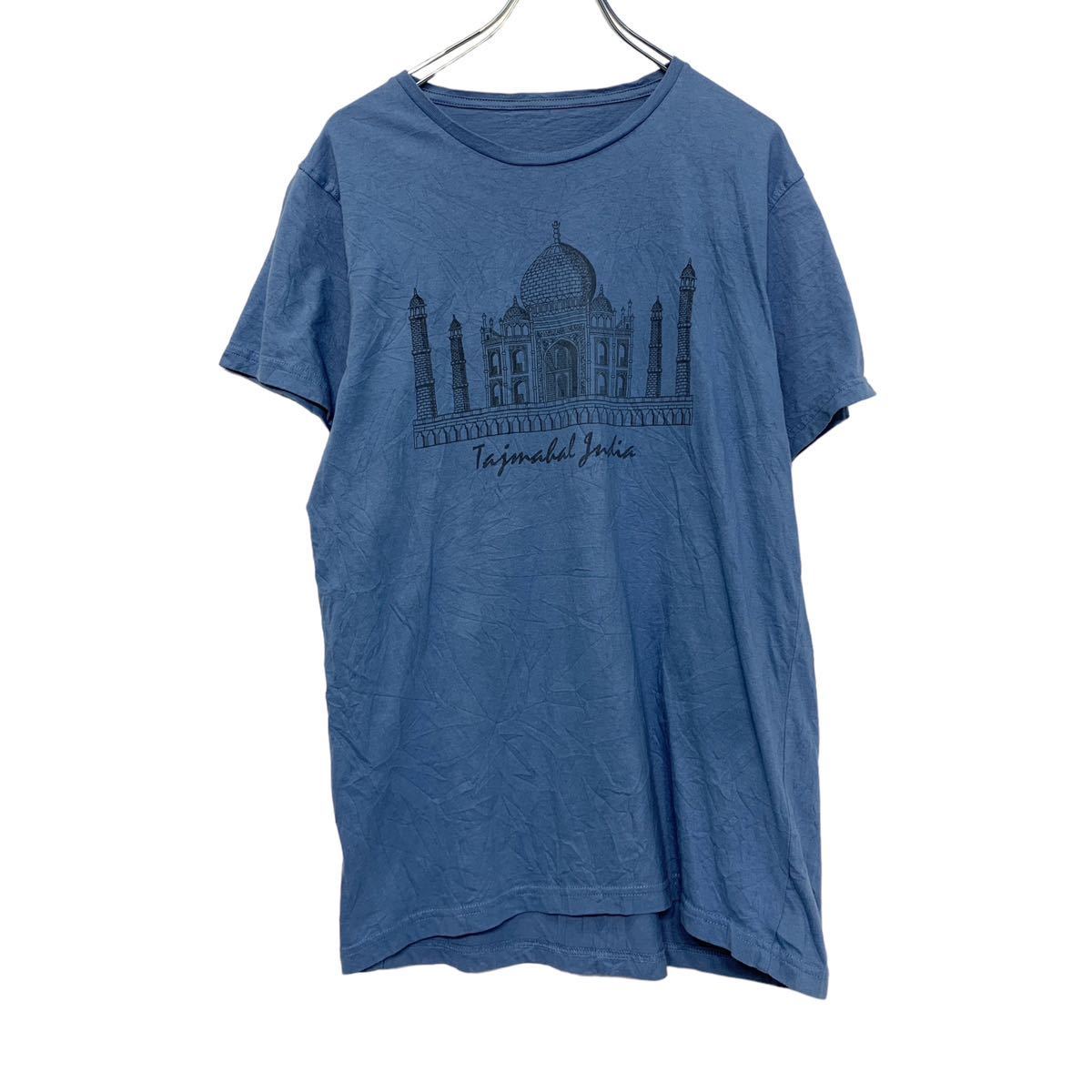 インド タージマハル 半袖 プリント Tシャツ L ブルー 古着卸 アメリカ仕入 a504-6273
