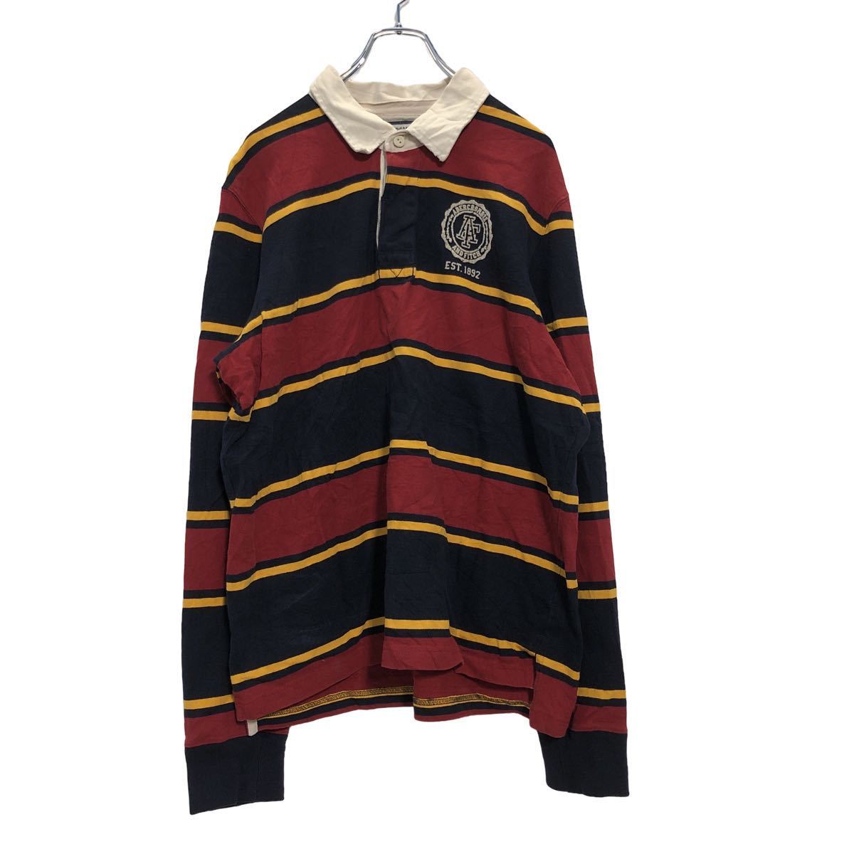 ABERCROMBIE&FITCH 長袖 ラガーシャツ XLサイズ アバクロ ビッグサイズ ボーダー 古着卸 アメリカ仕入 a504-6376
