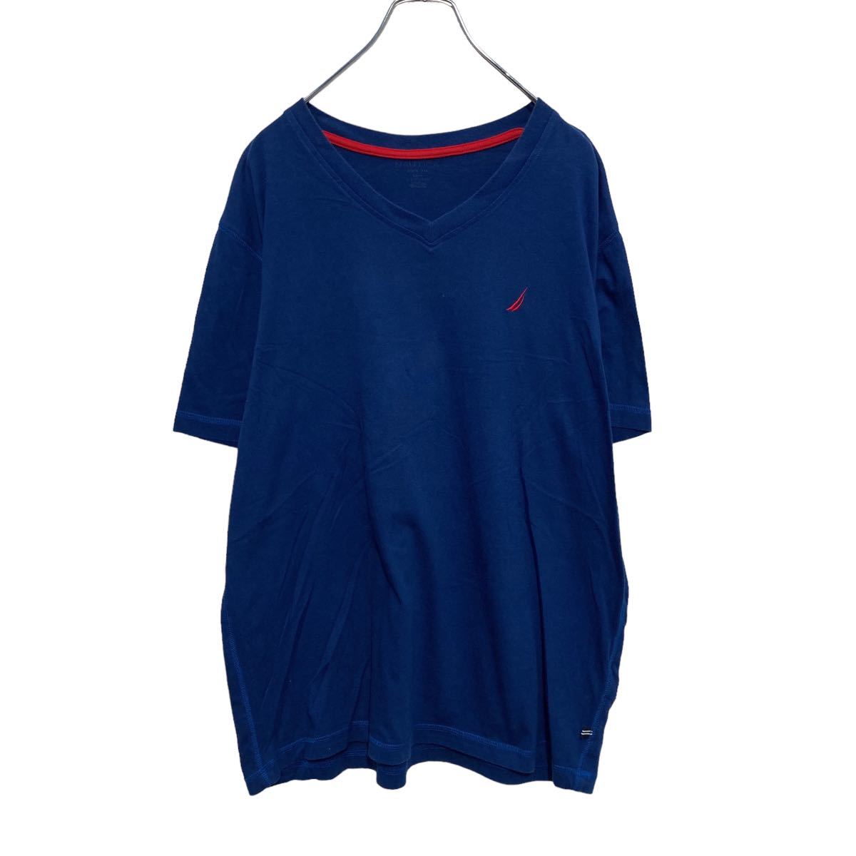 NAUTICA 半袖 Tシャツ L ネイビー レッド ワンポイント ロゴ ノーティカ Vネック ストリート 古着卸 アメリカ仕入 a504-6420