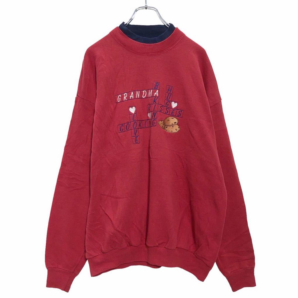 【中古】【古着】 Lee ロゴ スウェットトレーナー XL レッド ホワイト ネイビー リー 刺繍 クッキー ハート アメリカ製 古着卸 アメリカ仕入 a505-5247