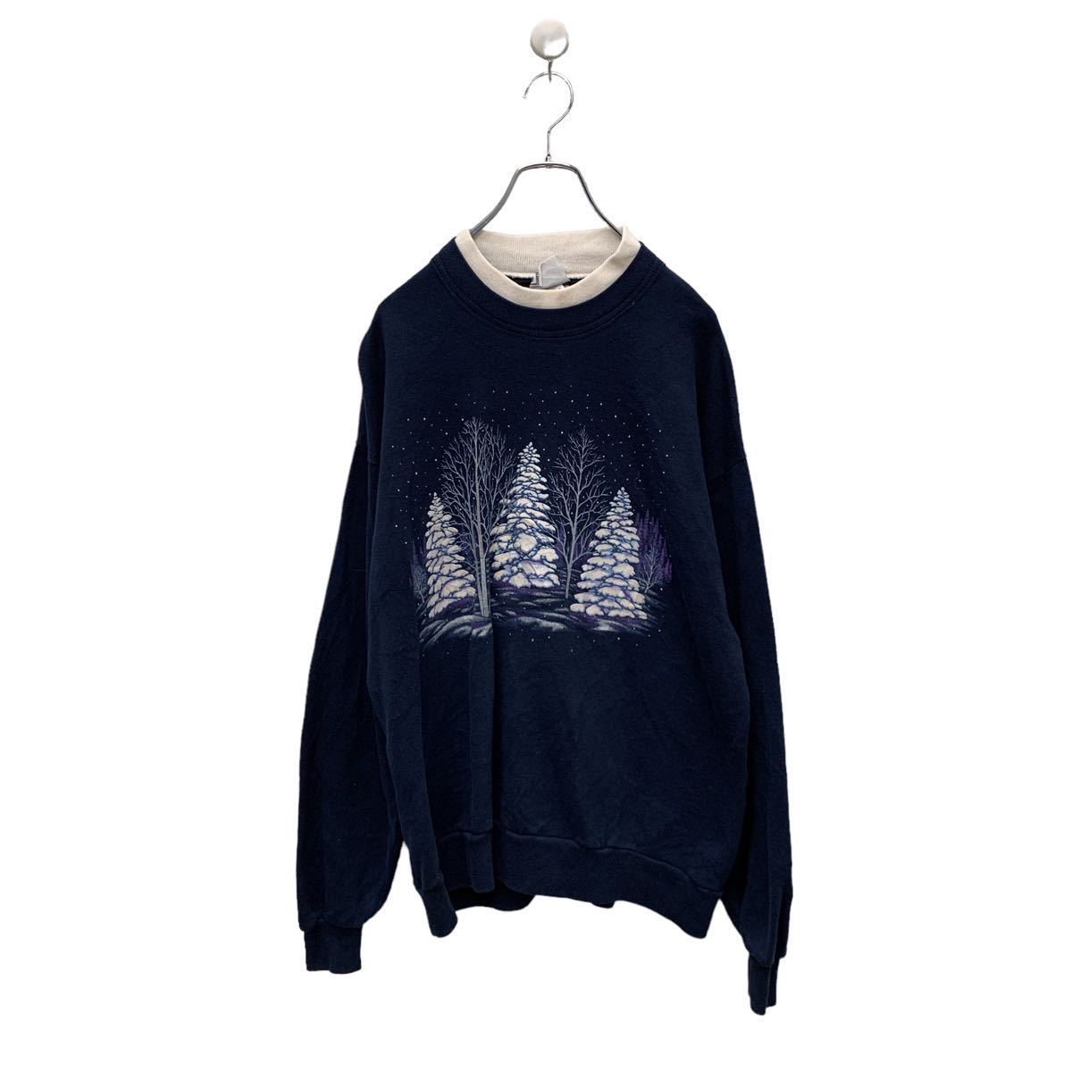 【中古】【古着】 JERZEESダブルネック スウェットトレーナー レディース L レトロ カントリー 80s 90s 古着卸 アメリカ仕入れ ネイビー 雪 古着卸 アメリカ仕入れ a412-5581