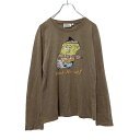 【中古】【古着】 SPONGE BOB 長袖プリントTシャツ キッズXLサイズ スポンジボブ キャラクター 茶色 ブラウン 古着卸 アメリカ仕入れ a406-6401