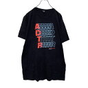 【中古】【古着】 半袖 プリント Tシャツ L ブラック レッド ライトブルー 文字 古着卸 アメリカ仕入 a505-6205