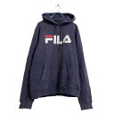 【中古】【古着】 FILA プリント スウェット パーカー M ネイビー フィラ プルオーバー シンプル 古着卸 アメリカ仕入 a505-6329
