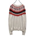 【中古】【古着】 J.CREW コットン ニット セーター L ホワイト ネイビー レッド オルテガ柄 古着卸 アメリカ仕入れ a411-5067