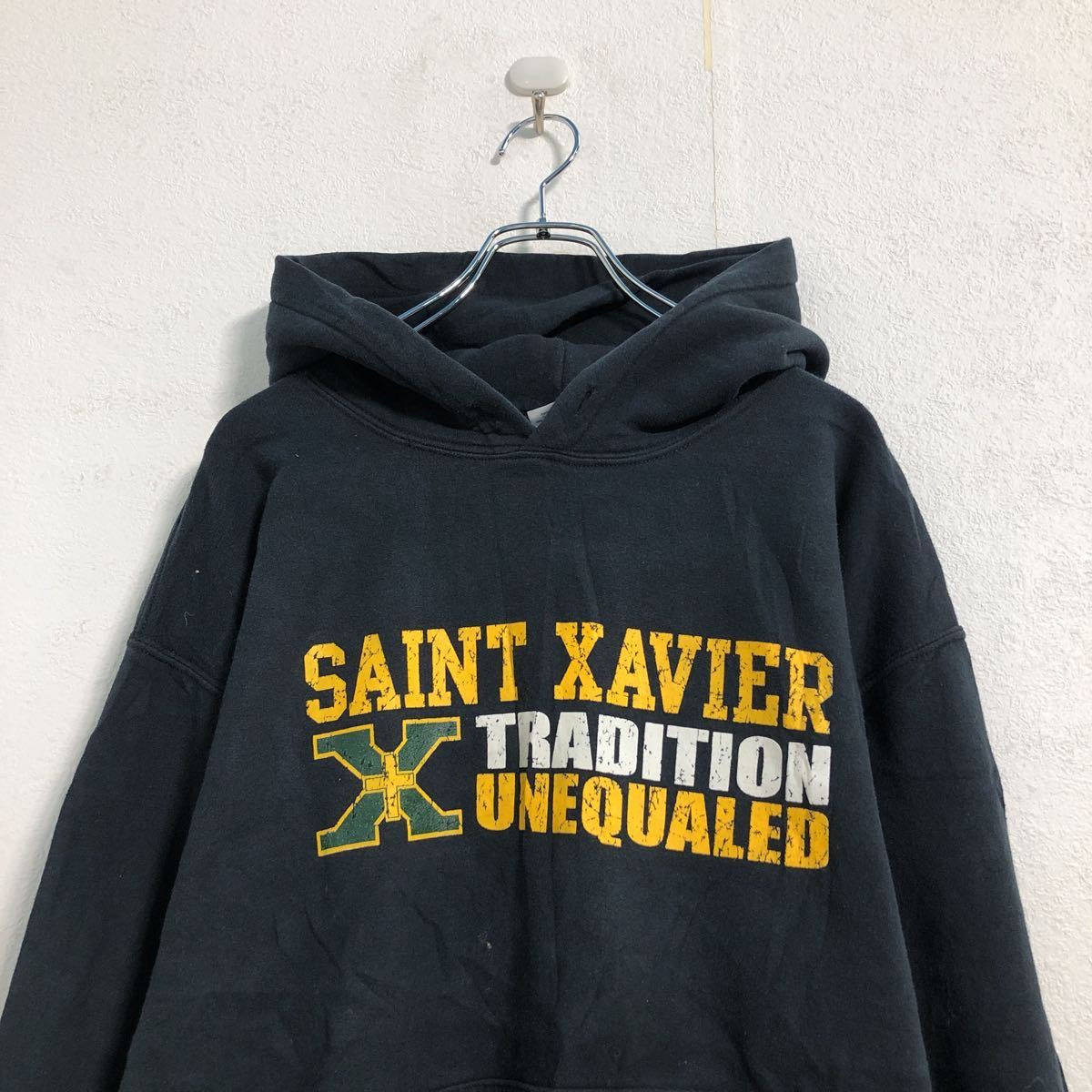 【中古】【古着】 GILDAN プリント スウェット パーカー M ネイビー ギルダン プルオーバー 古着卸 アメリカ仕入 a505-6770