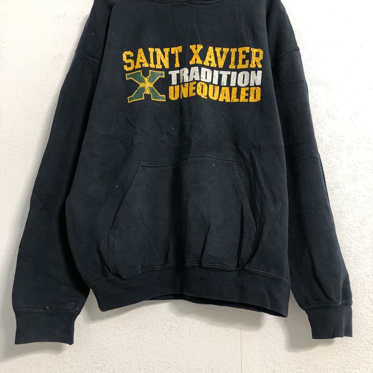 【中古】【古着】 GILDAN プリント スウェット パーカー M ネイビー ギルダン プルオーバー 古着卸 アメリカ仕入 a505-6770