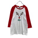 【中古】【古着】 GILDAN 七分袖 ラグラン Tシャツ S ホワイト レッド トナカイ クリスマス ロンT ギルダン 古着卸 アメリカ仕入 a505-692...
