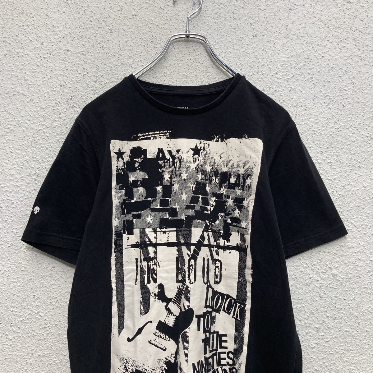 【中古】【古着】 TEX 半袖 プリント Tシャツ S ブラック ホワイト ミュージック 古着卸 アメリカ仕入 a505-6937