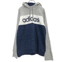 【中古】【古着】 adidas プリント スウェットトレーナー L ライトグレー ホワイト ネイビー フーディ 切り替え 古着卸 アメリカ仕入 a505-697...