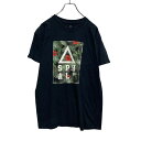 【中古】【古着】 SPHALT 半袖 プリント Tシャツ M ブラック ハイビスカス ロゴ 古着卸 アメリカ仕入 a505-7229
