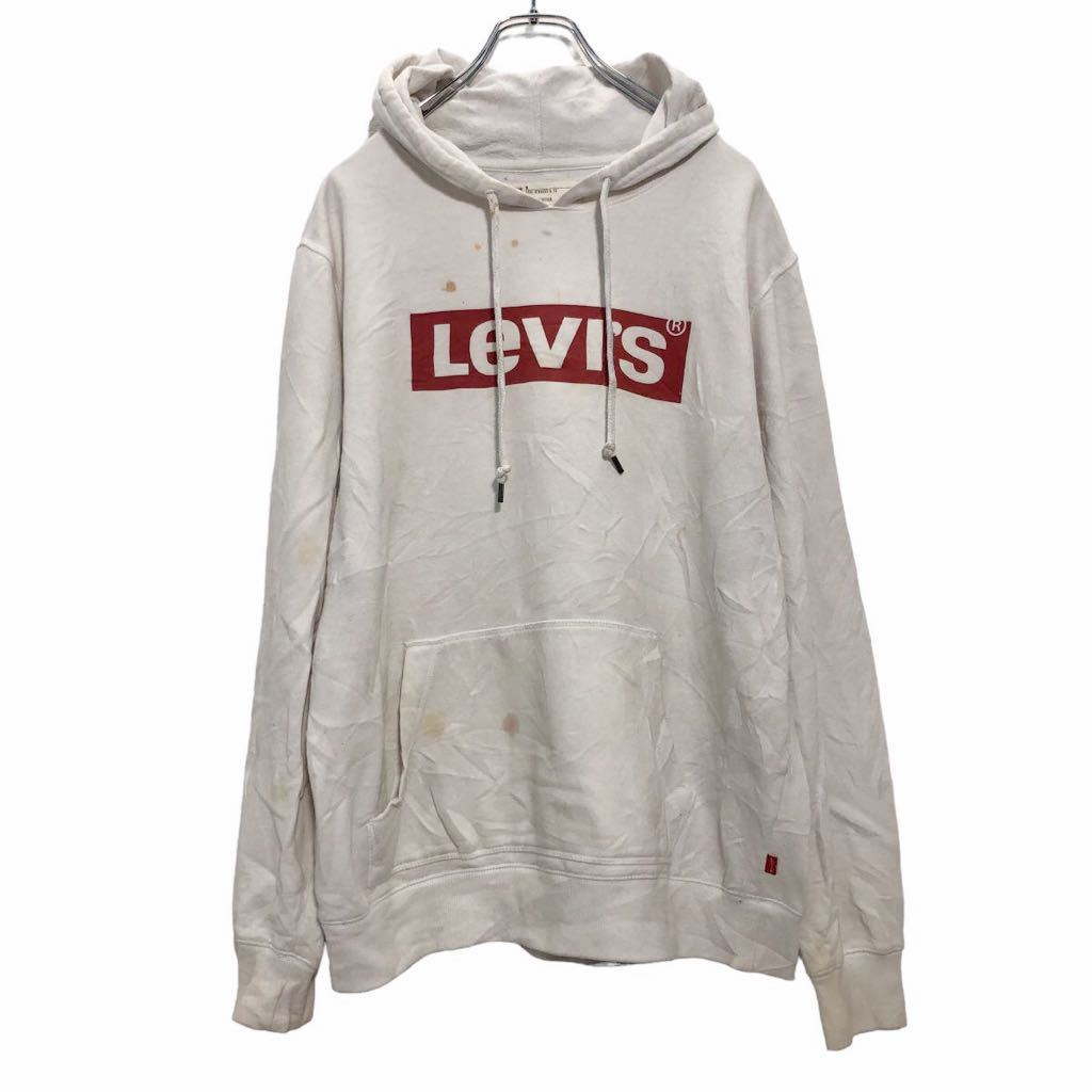 【中古】【古着】 Levi's プリント スウェットトレーナー M ホワイト レッド リーバイス フーディ ポケット 古着卸 アメリカ仕入 a505-7239