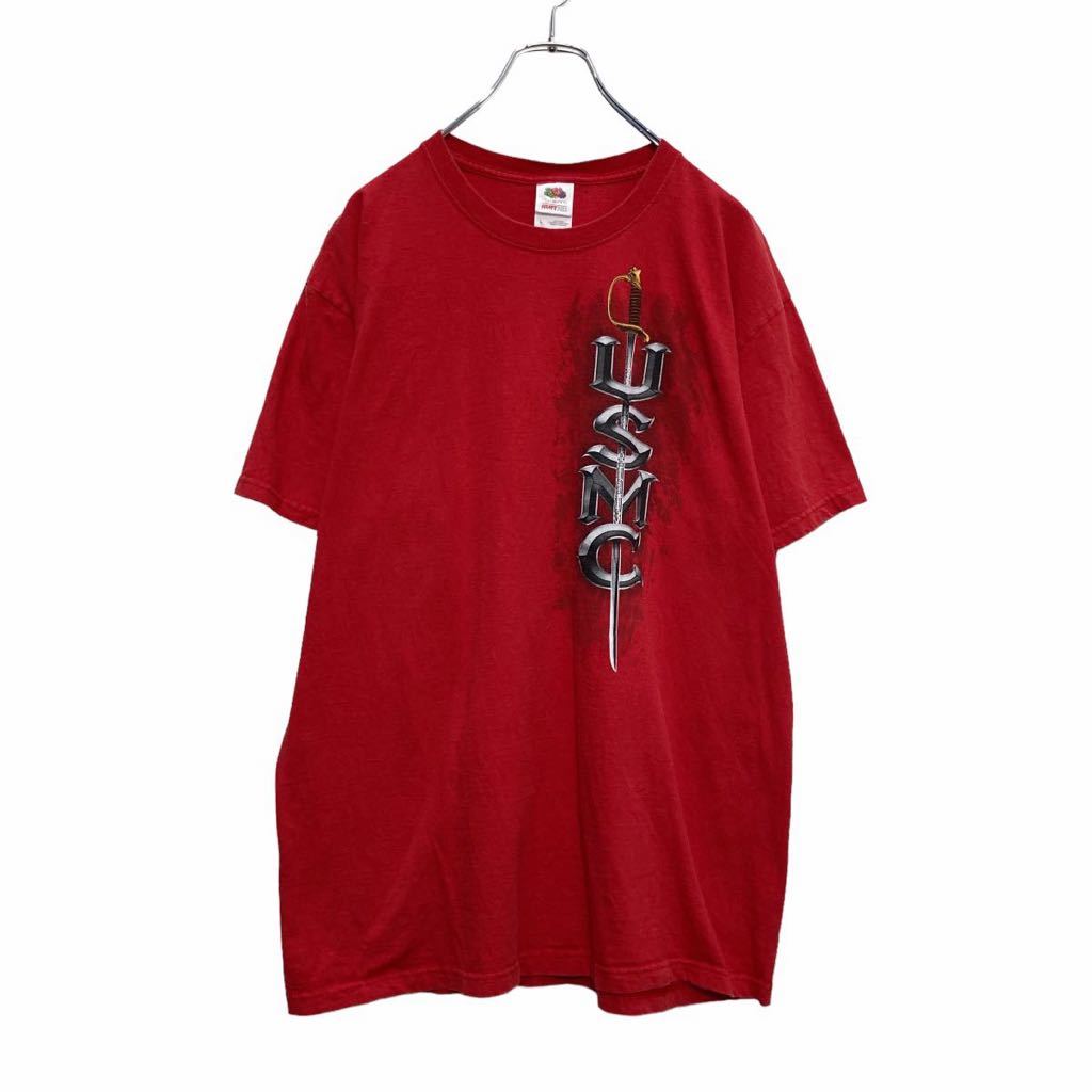  FRUIT of the LOOM 半袖 プリント Tシャツ L レッド USMC イーグル フルーツオブザルーム 古着卸 アメリカ仕入 a506-5392