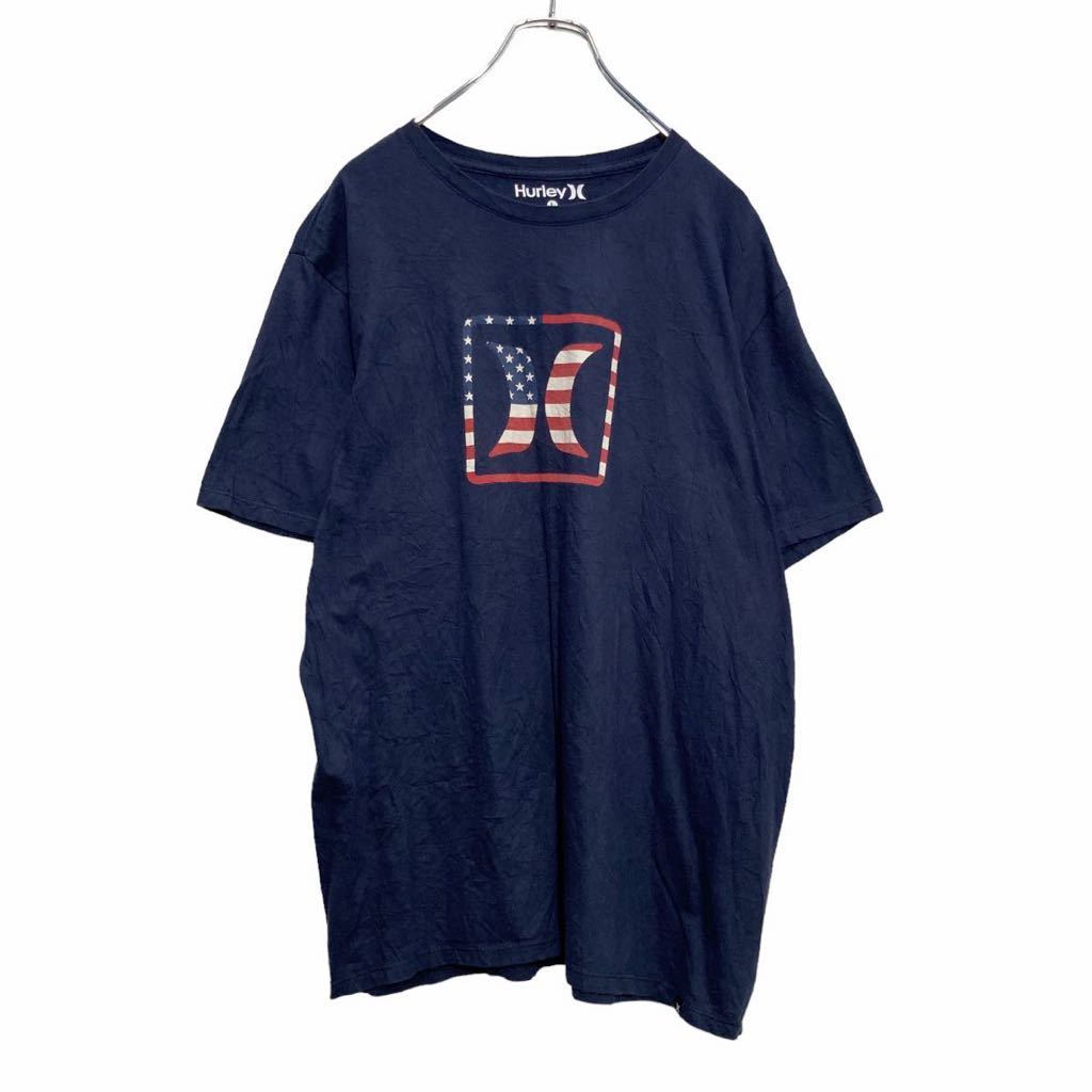  Hurley 半袖 プリント Tシャツ L ネイビー アメリカ 星条旗 ロゴ ハーレー スポーツ 古着卸 アメリカ仕入 a506-5399