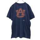 【中古】【古着】 adidas 半袖 プリントTシャツ L ネイビー オレンジ アディダス ロゴ 古着卸 アメリカ仕入 a506-6249