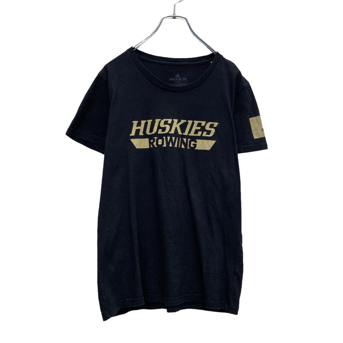 【中古】【古着】 adidas 半袖 プリント Tシャツ レディース M ブラック ベージュ HUSKIES ROWING ロゴ スポーツ 古着卸 アメリカ仕入 a506-6828