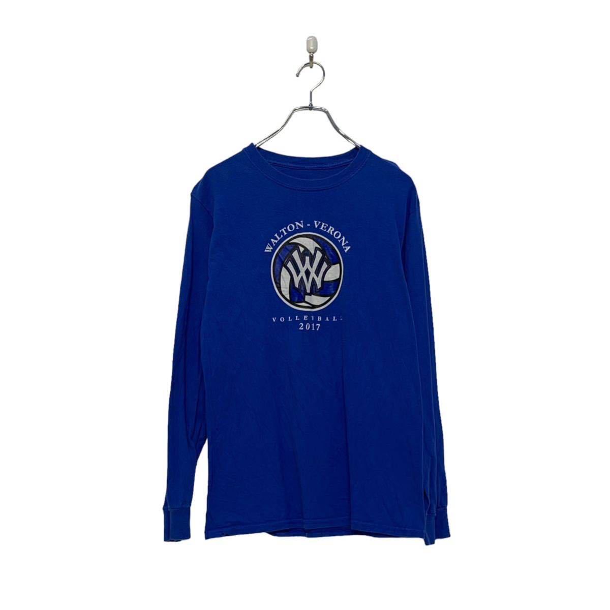 【中古】【古着】 長袖 プリント Tシャツ レディース M～ ブルー ホワイト walton-verona バレーボール..