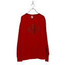 【中古】【古着】 GILDAN 長袖 プリント Tシャツ L レッド グリーン ギルダン キラキラ クリスマス シンプル ロンT 古着卸 アメリカ仕入 a507...