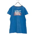【中古】【古着】 NIKE 半袖 プリントTシャツ レディース L ブルー ホワイト オレンジ ナイキ ロゴ スポーツ 古着卸 アメリカ仕入 a507-5782