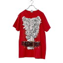 【中古】【古着】 JERZEES 半袖 プリント Tシャツ M レッド ホワイト ジャージーズ ベルト 煙 100% コットン 古着卸 アメリカ仕入 a507-...