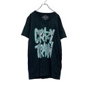 【中古】【古着】 CRAZY TRAIN 半袖 プリント Tシャツ M ブラック グリーン パイソン 蛇 ロゴ Vネック 古着卸 アメリカ仕入 a507-604...