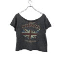 【中古】【古着】 半袖 プリントTシャツ レディース M〜 ダークグレー レッド 切りっぱなし THESTONES ユニオンフラッグ 古着卸 アメリカ仕入 a5...