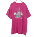 【中古】【古着】 半袖 プリント Tシャツ XL〜 ピンク ブルー 城 花火 ビッグサイズ 古着卸 アメリカ仕入 a507-6700