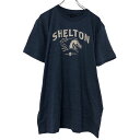 【中古】【古着】 Shelton 半袖 プリントTシャツ L ブルー ホワイト シェルトン ビッグプリント 古着卸 アメリカ仕入 a507-6829