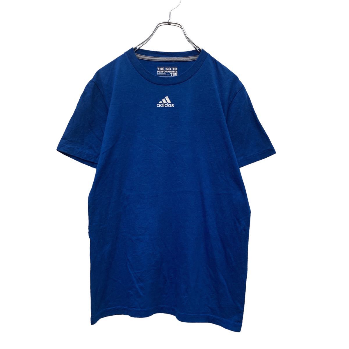  adidas 半袖 ロゴ Tシャツ S ブルー ホワイト アディダス センターロゴ スポーツ テニス 古着卸 アメリカ仕入 a508-5060