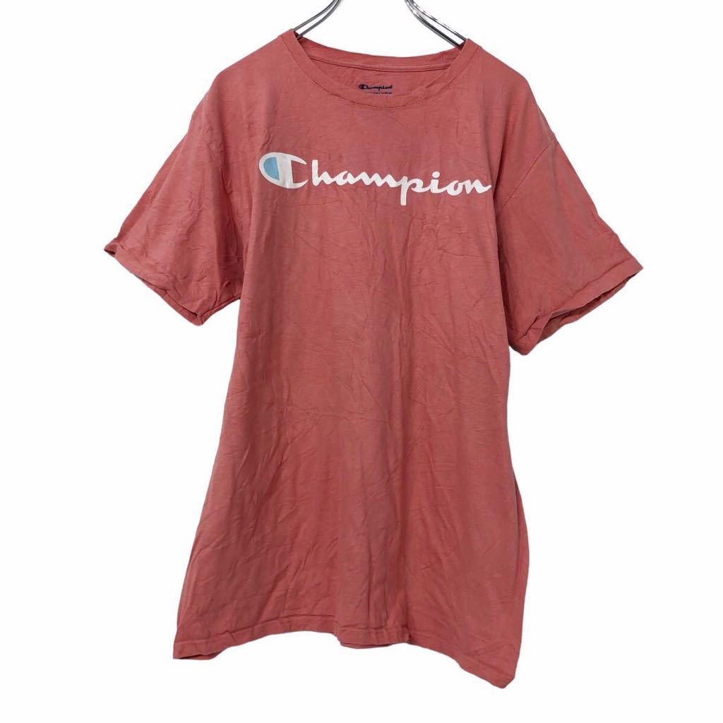  champion 半袖 プリントTシャツ M ライトオレンジ ホワイト チャンピオン 古着卸 アメリカ仕入 a508-5067