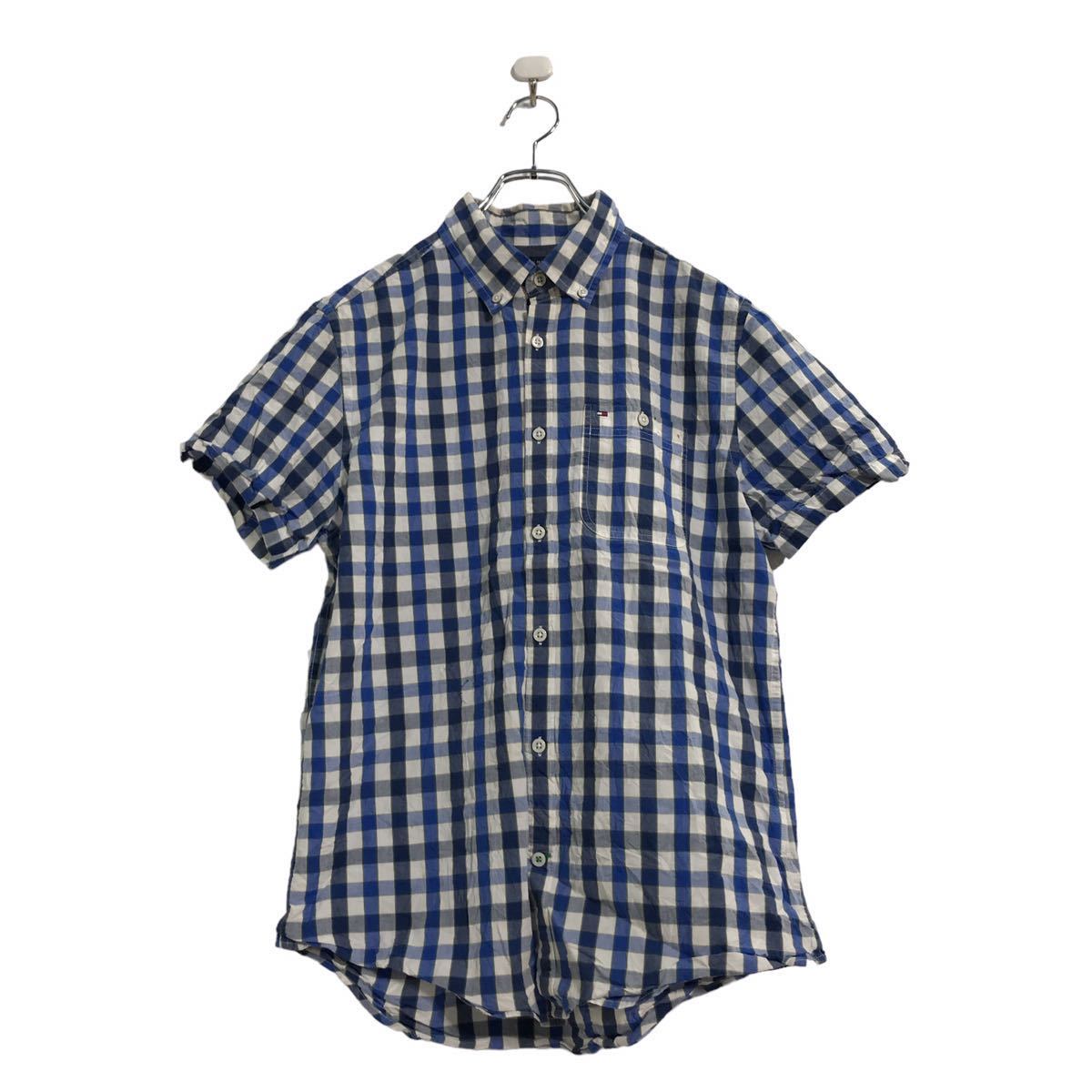 【中古】【古着】 TOMMY HILFIGER 半袖 チェック シャツ キッズ M ブルー ネイビー ホワイト トミーヒルフィガー ボタンダウン 古着卸アメリカ仕入 a508-5295