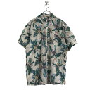 【中古】【古着】 H&M 半袖 柄 シャツ L ベージュ グリーン ピンク イエロー エイチアンドエム 葉っぱ 花 リゾート 古着卸 アメリカ仕入 a508-5...