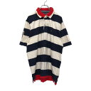  TOMMY HILFIGER 半袖 ボーダー ポロシャツ XL ホワイト ネイビー レッド ドッキング ビッグサイズ 古着卸 アメリカ仕入 a508-5556