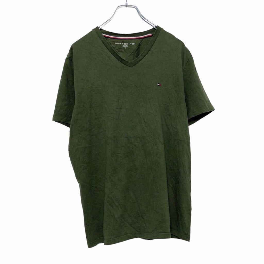 【中古】【古着】 TOMMYHILFIGER 半袖 ロゴ Tシャツ M グリーン トミーヒルフィガー Vネック a508-5557