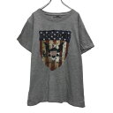 【中古】【古着】 半袖 プリントTシャツ L グレー ブルー ブラック バード スター 古着卸 アメリカ仕入 a508-5647