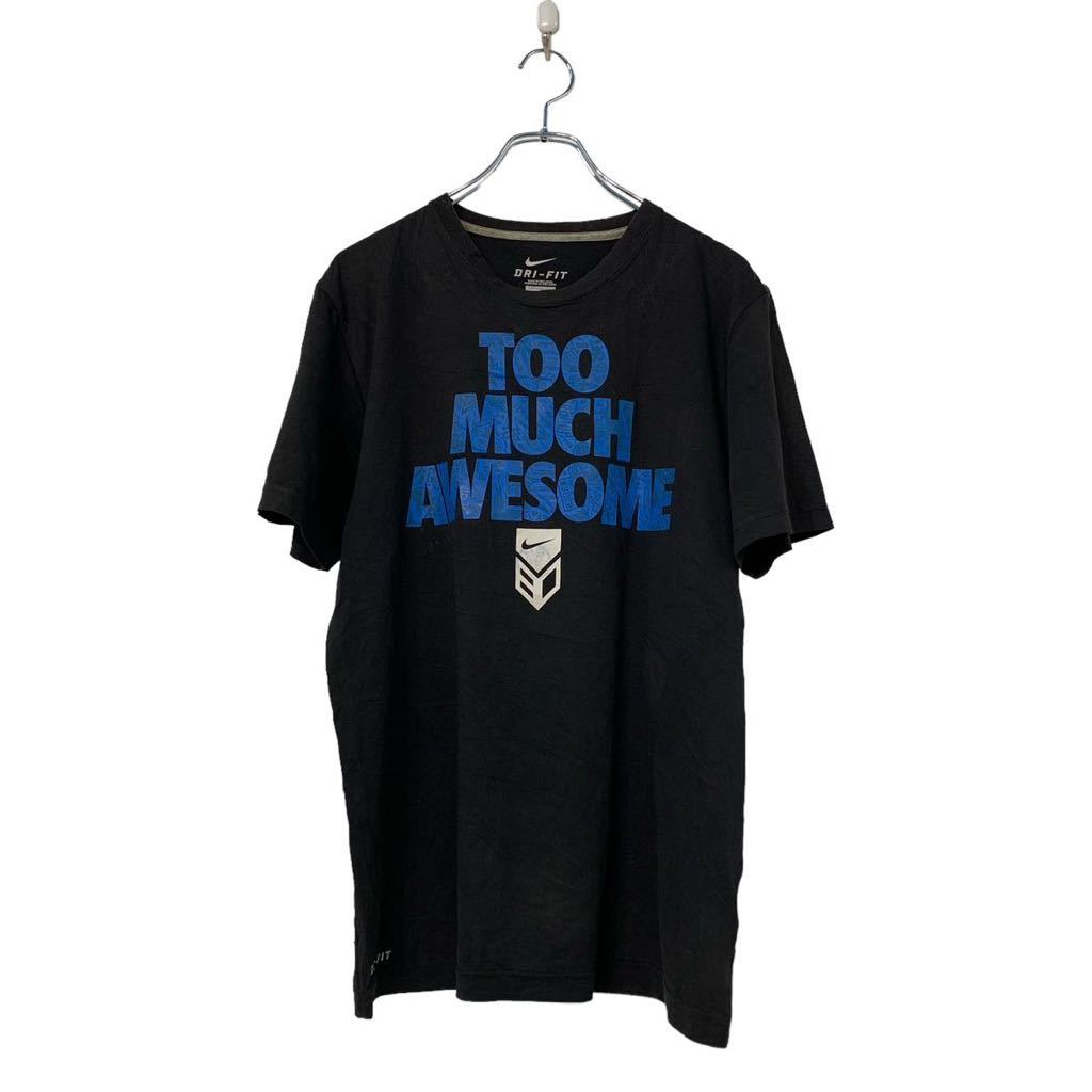  NIKE 半袖 ロゴ プリント Tシャツ S ブラック ブルー ナイキ TOO MUCH AWESOME DRI-FIT スポーツ 古着卸 アメリカ仕入 a508-5873