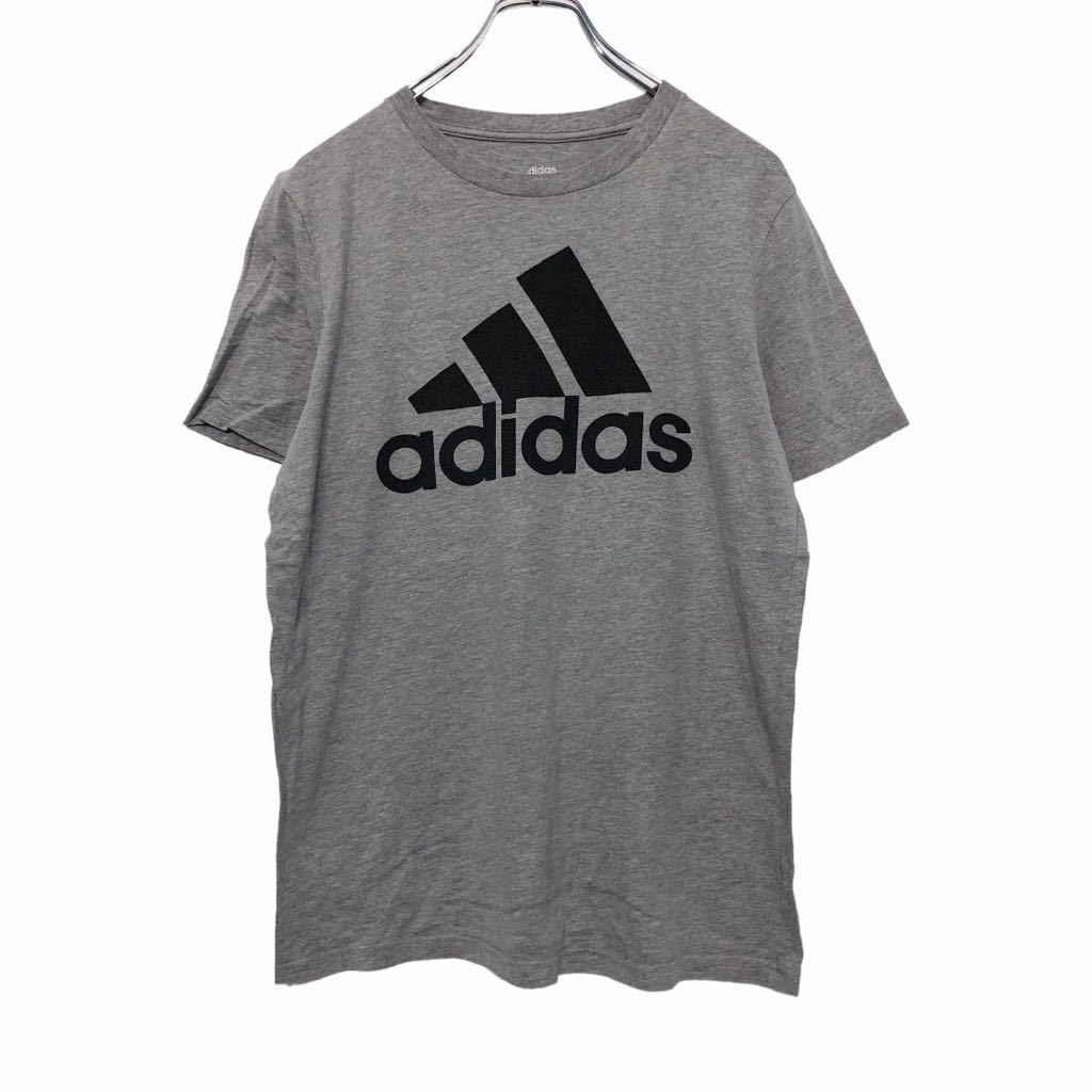  adidas 半袖 プリントTシャツ L ライトグレー ブラック アディダス ロゴ シンプル 古着卸 アメリカ仕入 a508-6189