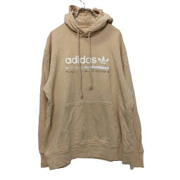 【中古】【古着】 adidas プリント スウェット パーカー M ベージュ ホワイト アディダス ポケット バックプリント 古着卸 アメリカ仕入 a508-6363