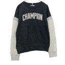 【中古】【古着】 Champion ロゴ スウェット トレーナー XS ブラック ホワイト チャンピオン 切替 ボア 古着卸 アメリカ仕入 a509-5498