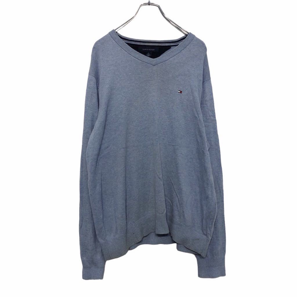 【中古】【古着】 TOMMY HILFIGER コットン ニット セーター M ブルー トミーヒルフィガー Vネック 古着卸 アメリカ仕入 a509-5937