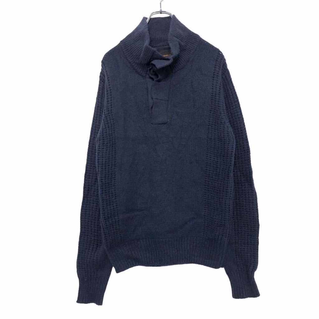 【中古】【古着】 HENRY CHICE 混紡 ニット セーター M ネイビー ヘンリーチョイス ラム タートルネック ハーフボタン 古着卸 アメリカ仕入 a509-5950